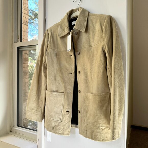 NWT Reformation Veda Lincoln Suede Shirt Jacket Oat Distressed Tan XXS - Picture 15 of 17